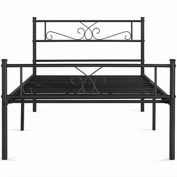BENJM 13 inch Black Classic Metal Bed Frame with Headboard Mattress Foundation/Platform Bed/Slatted Bed Base,Twin