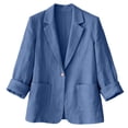 thumbnail image 5 of 2026 Summer Linen Blazer Women-3/4 Sleeve V Neck Ruched Sleeve Button down Lightweight Breathable Business Casual Work Jackets Pocket by Awwp Blue 2Xl, 5 of 7