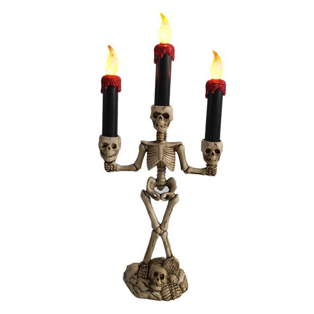 3-Candle Candelabra , Flickering Halloween Smokeless Skull Electronic Candle Light for Decor Levamdar CPB-SSW730-3