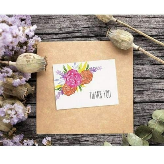 Thank You Cards, Floral Watercolor Bulk Set with Envelopes (5 x 3.7 In, 120 Pack)