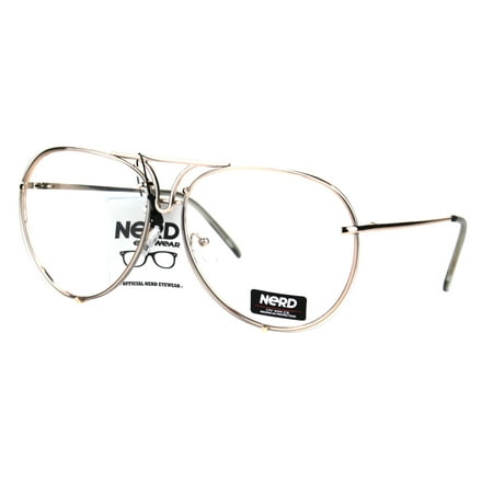 Mens Retro Vintage Rimless Officer Pilots Clear Lens Eye Glasses Gold Clear