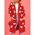 thumbnail image 3 of Musuos Women Open Front Duster Sweaters Heart Print Knitted Fall Cardigans with Pockets, 3 of 9