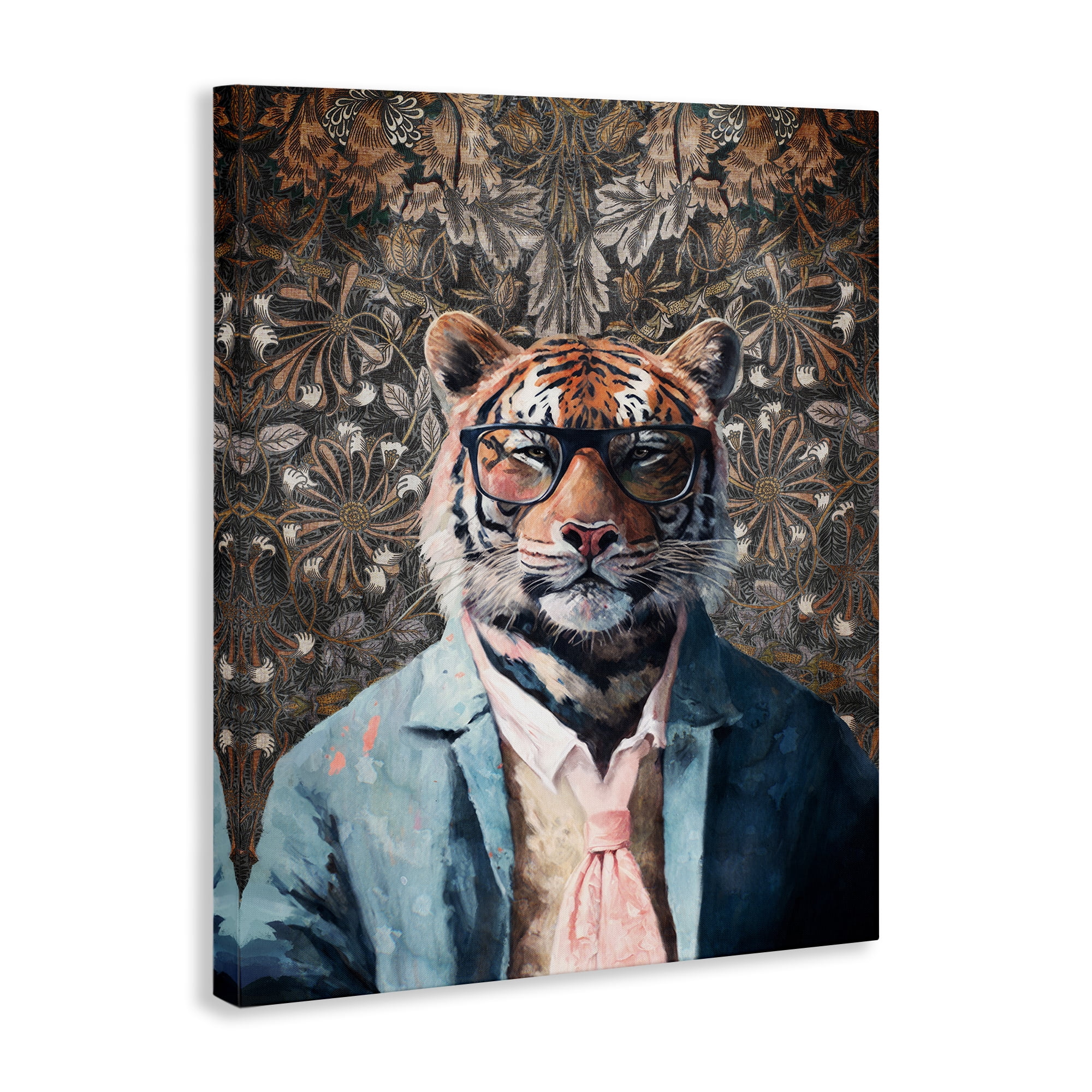 Stupell Industries Stylish Tiger in Glasses Animals Painting Wrapped Canvas Art Print Wall Art, 30 x 40