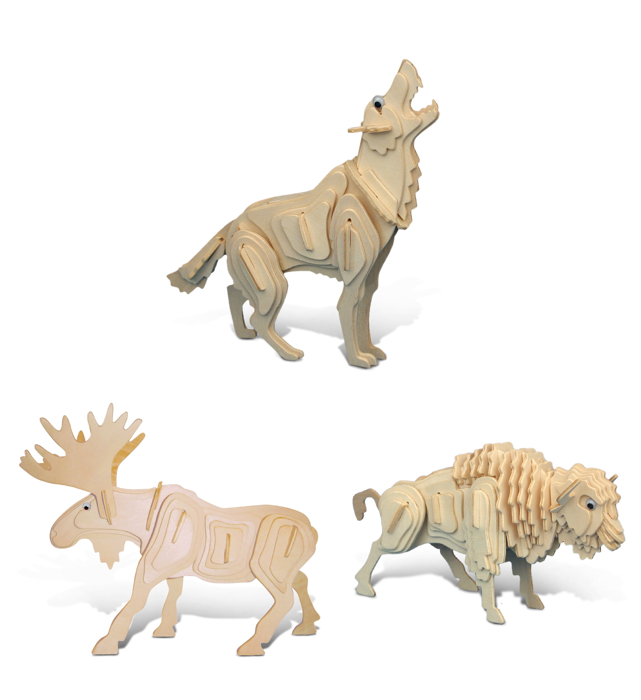 Puzzled Bundle of Wolf, Moose, & Buffalo Wooden 3D Puzzle Construction Kits, Fun Unique & Educational DIY Wild Animals Toys Assemble Model Unfinished Wood Craft Hobby Puzzles to Build & Paint - Puzzled Bundle of Wolf, Moose, & Buffalo Wooden 3D Puzzle Construction Kits, Fun Unique & Educational DIY Wild Animals Toys Assemble Model Unfinished Wood Craft Hobby Puzzles to Build & Paint -