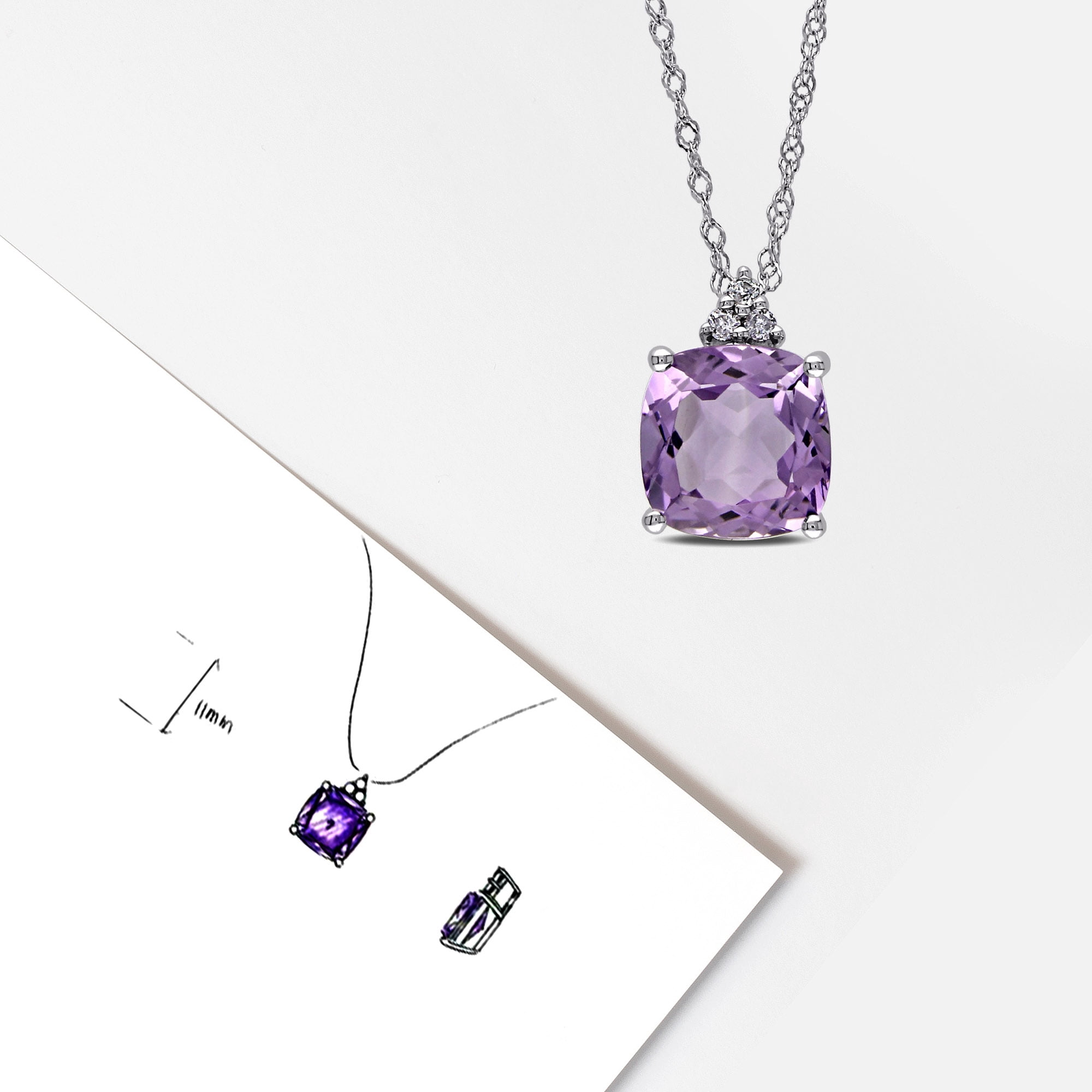 Everly Women's 1 3/4ct TGW Amethyst and Diamond Accent 10k White Gold Solitaire Pendant with Chain