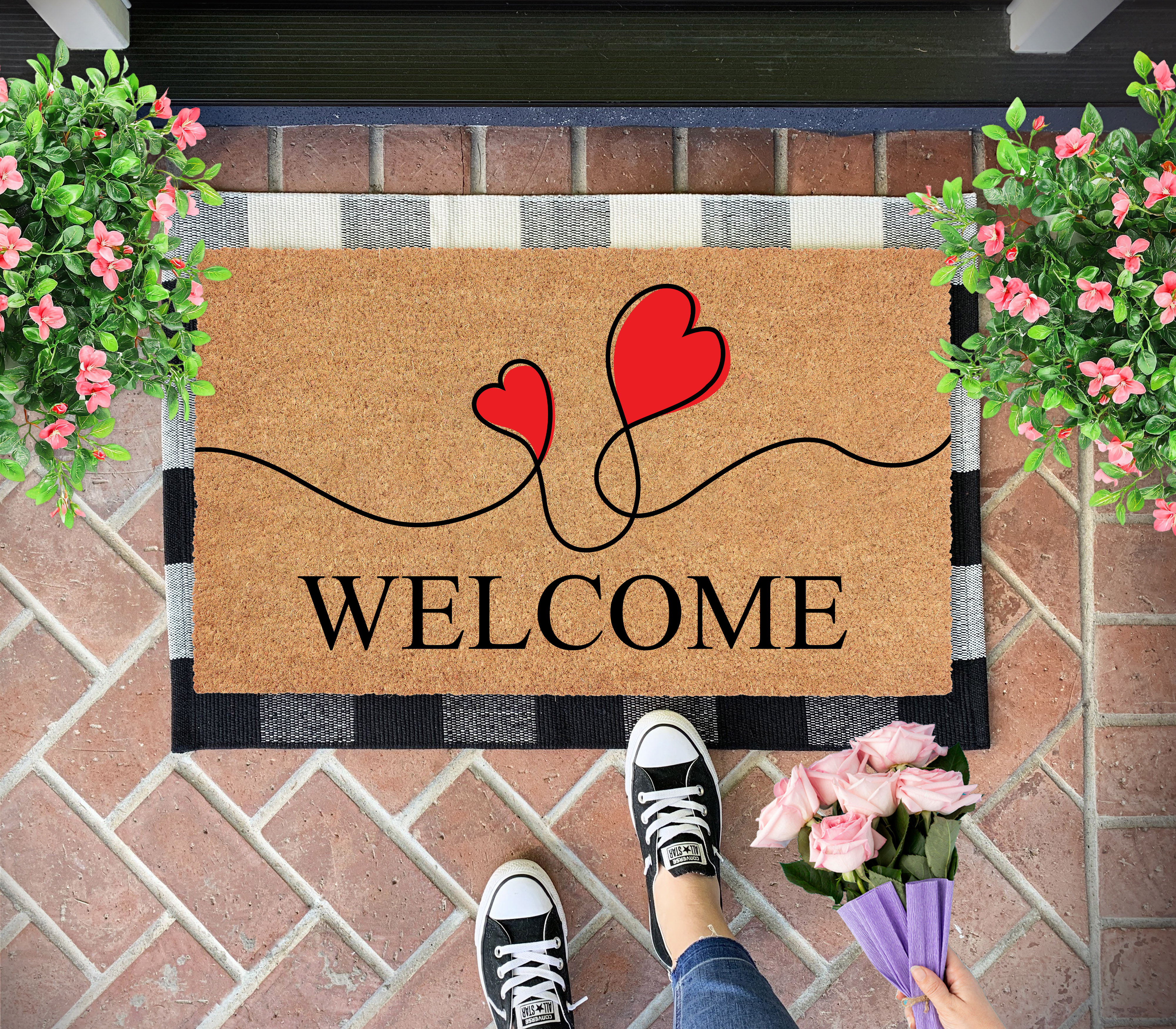 Heart Doormat EVA-20261830 – Valentine’s Day Front Porch Decor, Outdoor Coir Welcome Mat, Romantic Heart Door Rug for Entryway, Home & Patio