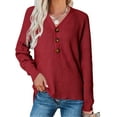 thumbnail image 3 of Vera Natura Womens Button Down Knitted Pullover Henley V Neck Sweaters Fall Long Sleeves Sweater, 3 of 5