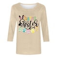 thumbnail image 4 of Women's Easter Letter Print Round Neck 3/4 Sleeve Casual T-Shirt Top Beige L, 4 of 4