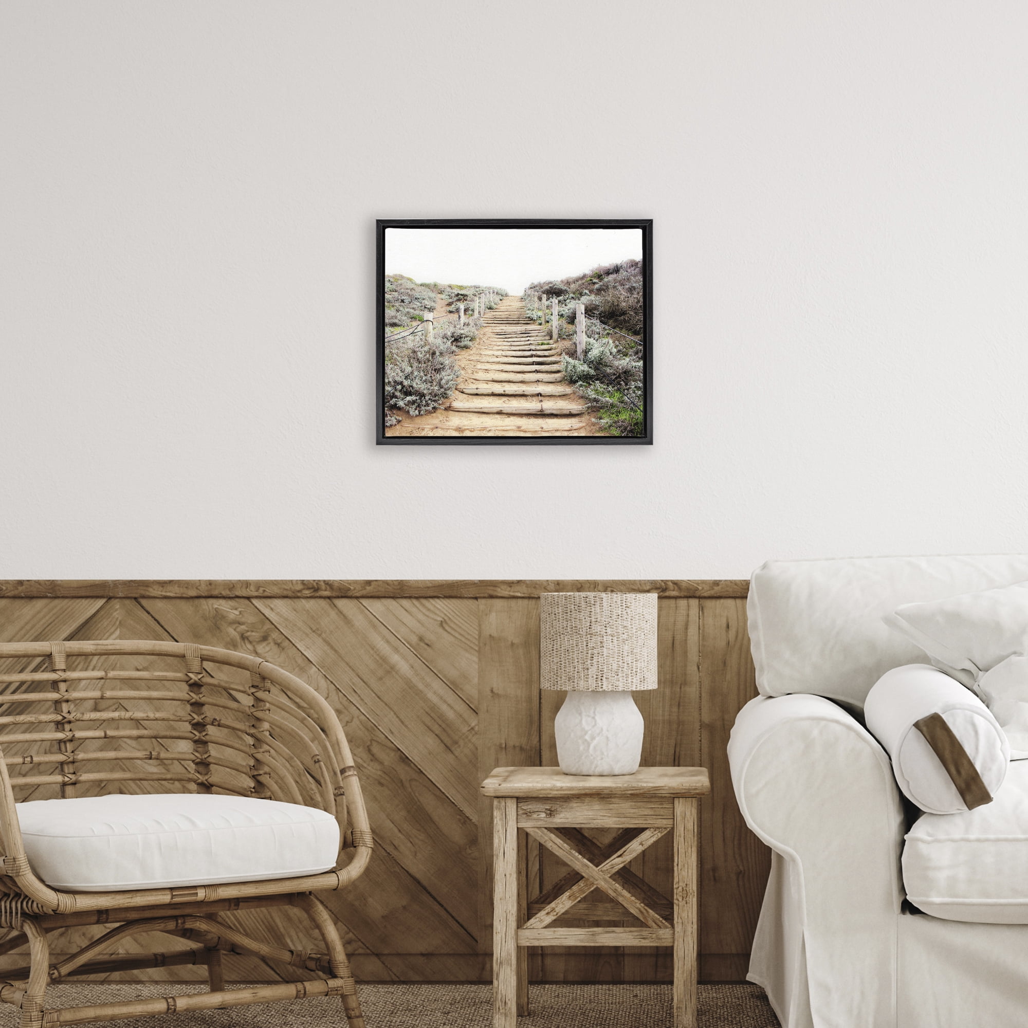 Wooden Stairway to Heaven Black Framed Floater Canvas Wall Art, design by Leah Noel Art