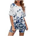 thumbnail image 2 of Ensembles d'Été 2 Pcs pour Femmes Mode Blouse à Col Rond Manches Courtes Hauts Shorts Ensembles de Costume Décontractés Ensembles Confortables pour Femmes en Liquidation, 2 of 5