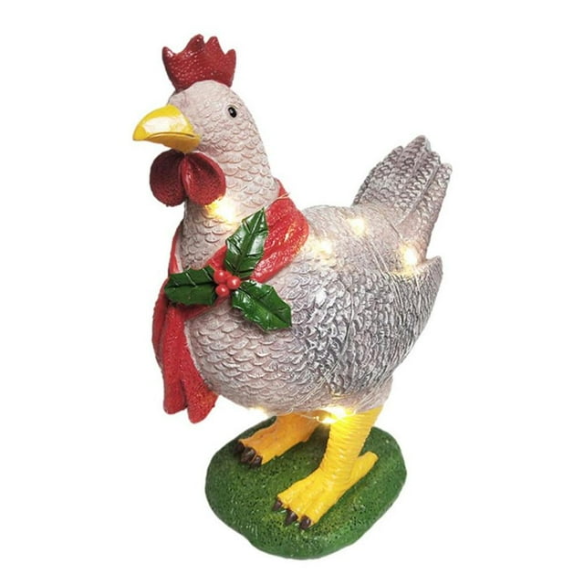 Wosthever Pollo con bufanda Decoración Luces Jardín Esculturas Estatuas Adornos de pollo para césped Patio Decoraciones navideñas Decoración del hogar L Wosthever HA043873-02