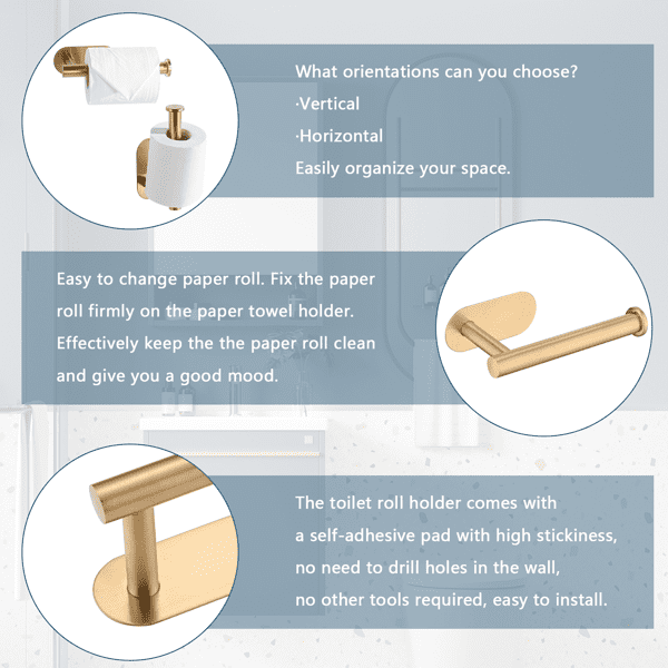 Toilet Paper Holder Self Adhesive, Stainless Steel Rustproof Adhesive Toilet Roll Holder no Drilling