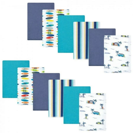 UPC: 0660168146714 | Hudson Baby Infant Boy Cotton Flannel Burp Cloths Bundle Surfer Dude One Size