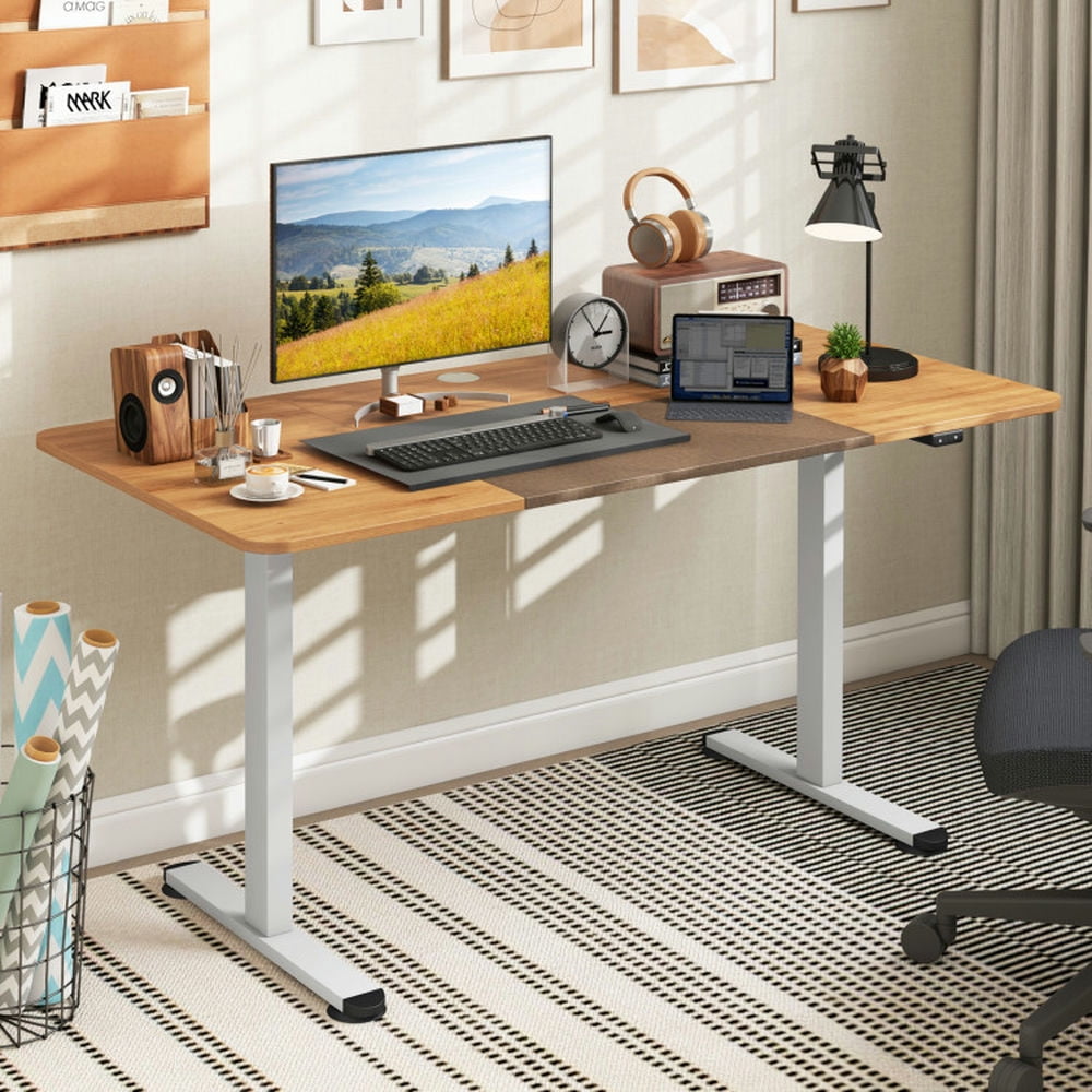 Demi Bonn 55" Electric Height Adjustable Computer Desk with Hook, Small Home Office Desk Study Writing Table, Beige