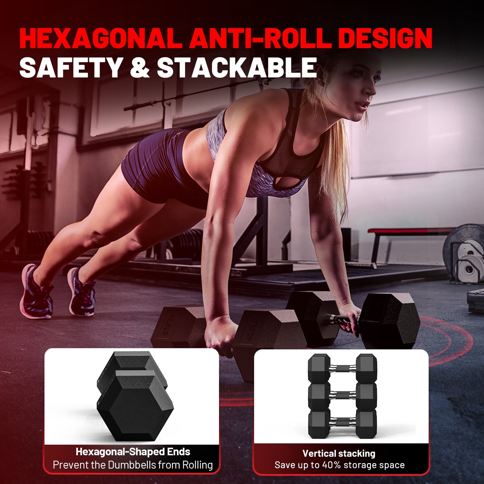 ROALW Hex Dumbbell 12 lb Set of 2 with Rubber Grip, Odorless Rubber Coated Weight Fixed Dumbbells Set of 2, Weights for Women at Home, Hand Weights for Home Gym & Strength Training