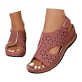 thumbnail image 3 of Women Hollow Out Breathable Sandals rthopedic Wedge Sandal Dressy Flat Open Toe Slingback Platform Espadrilles Sandals Casual Strappy Slip on Sandal Beach Anti-Slip Shoes, 3 of 9