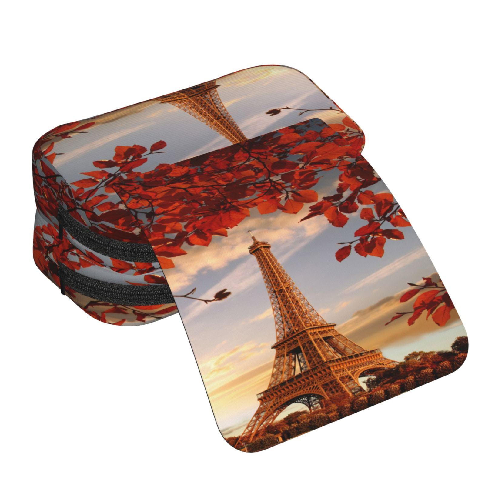 Rateoe Eiffel Tower Pattern Double Clamshell Pen Case, Storage Organizer with Two Zipper Compartments– Holds Up to 50 Pencils & Pens