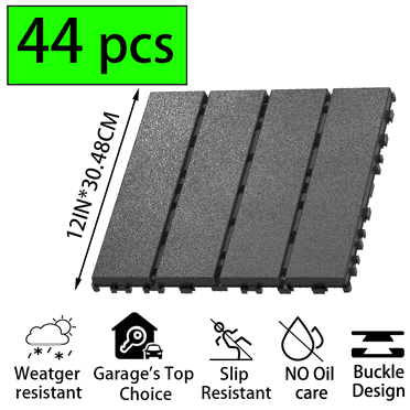 44Pcs Interlocking Plastic Deck Tiles , (10pcs Edge Strips 4pcs Corner)12"x12" High Quality All-Weather Patio Tiles For Porch, Poolside, Balcony, Backyard Pathway