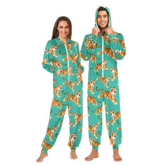 joogoo Cartoon Tigers Cute Unisex Adults Onesies Pajamas Jumpsuits L