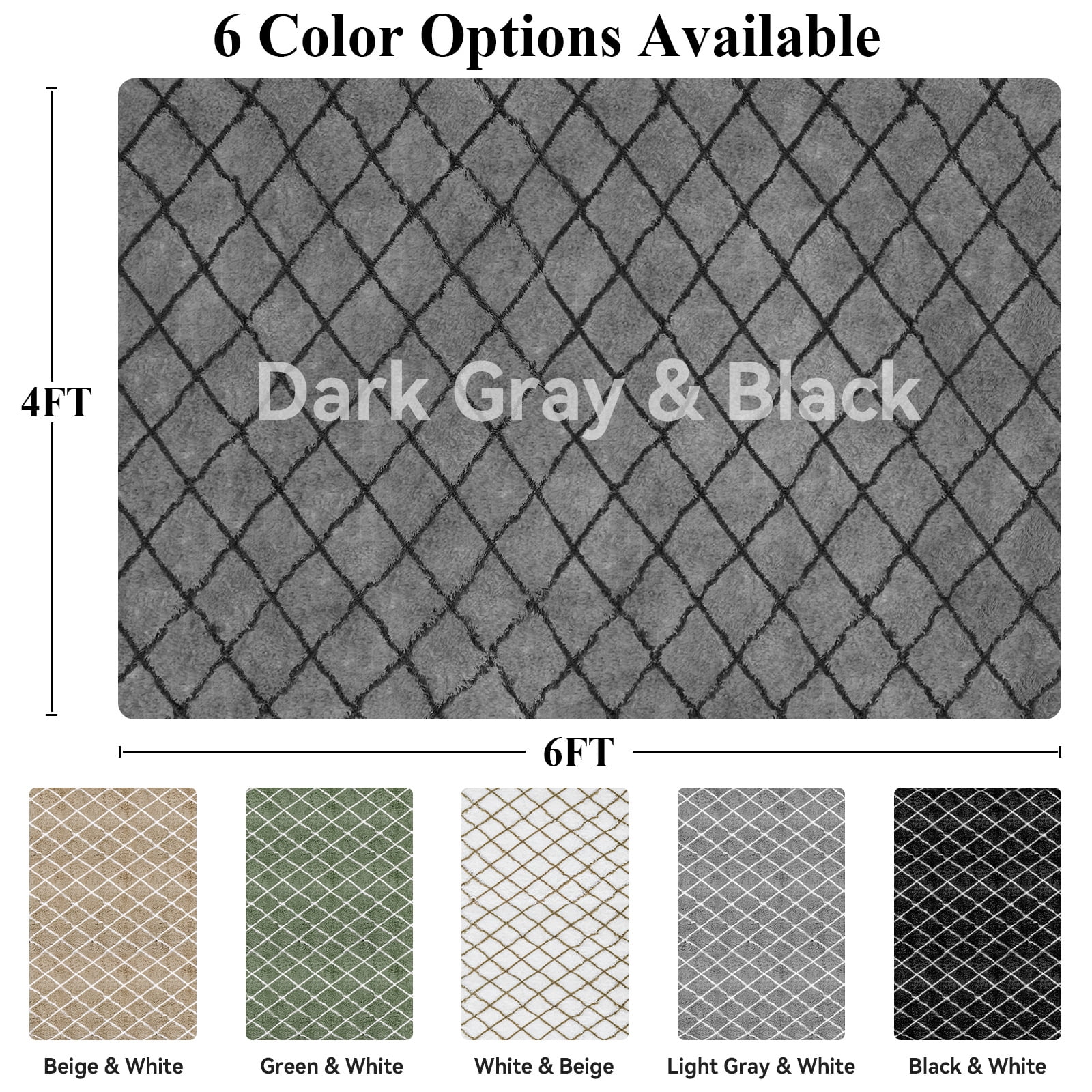 CozyDesg Shag Area Rugs,4'x6' Soft Fluffy Shaggy Carpet for Living Room,Large Rug for Bedroom Dining Room Home Decor Room Decor,Dark Gray & Black