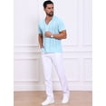 thumbnail image 5 of DARING DIVA Men's Hollow Knitted Shirt Short Sleeve Button Down Striped Shirts M Blue, 5 of 7