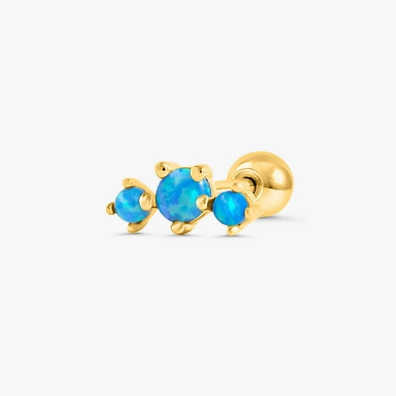 Triple Blue Opal Prong Flat Back Piercing Earring