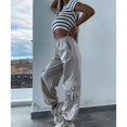 thumbnail image 3 of Pantalones con múltiples bolsillos para mujer, cordón, ajuste relajado, senderismo, construcción, trabajo, pantalones albaricoque S, 3 of 8