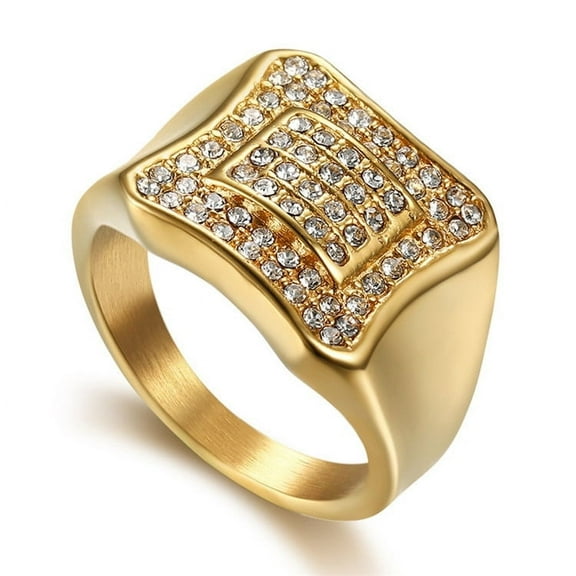 Fashion High Quality 14K Yellow Gold Hip Hop Ring for Men Punk Rings Full of Rhinestones Jewelry A581