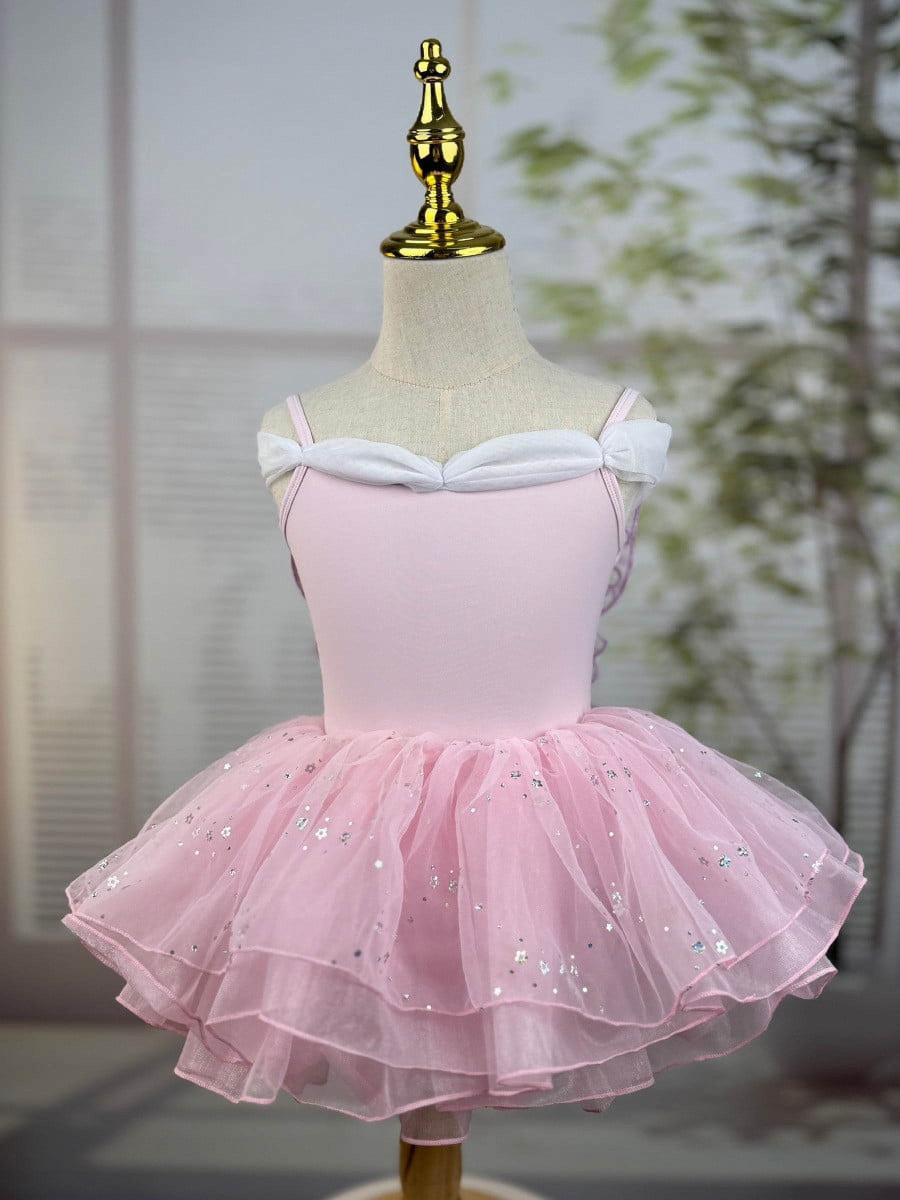 XDZJLR Girls Rompers Kids Summer Solid Color Suspender Dance Training Dress Children's Performance Puffy Dress Outfit Light Pink 5-6 Years