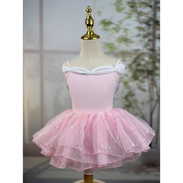 XDZJLR Combinaisons pour Filles Enfants Été Couleur Unie Robe d'Entraînement à la Danse Robe Bouffante Performance pour Enfants Rose Clair 3-4 Ans
