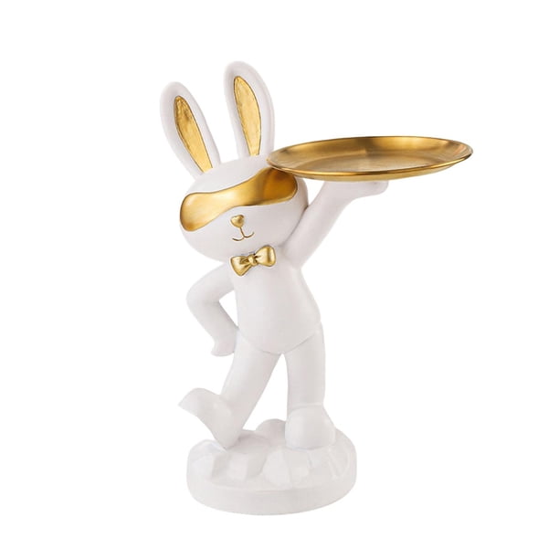 Figura de conejo china creativa, organizador de almacenamiento para esculturas y artículos diversos de arte y artesanía. Blanco