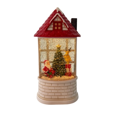 Christmas Lantern Snow Globe with Santa Projector and Music Vintage Christmas Water Glittering Snowing Globe Night Light, Snowglobe Decoration Ornaments Gifts