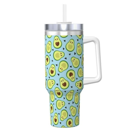 

Cauagu Avocado and Hearts Print Stainless Steel Vacuum Insulated Tumbler 40oz Water Bottle with Handle & Flip Straw Reusable Travel Coffee Mug for Women & Men
