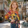 thumbnail image 3 of DISNIMO Girls Long Sleeve Shirts Cat Flower Printed Casual Crew Neck Lace-up Pullover Tops Soft Casual Tee Shirt with with Tie Hem Loose Fits Blouse Tops, 3 of 8