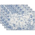 thumbnail image 2 of Chinoiserie Placemats Set of 4,18X12 Inch Blue Birds Floral Porcelain Washable Heat Resistant Place Mats for Spring Summer Seasonal Kitchen Party Dining Table Decoration, 2 of 8