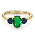 thumbnail image 3 of Gem Stone King 1.45 Ct Oval Green Nano Emerald Blue Sapphire 18K Yellow Gold Plated Silver Ring, 3 of 6
