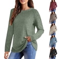 thumbnail image 1 of Blusas,Camiseta de manga larga acanalada para mujer, tejido suave cepillado, cuello en V, informal, mezcla de poliéster y elastano, corte regular para uso diario, sopatenor, 1 of 8