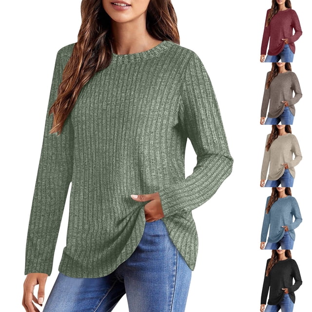 Blusas,Camiseta de manga larga acanalada para mujer, tejido suave cepillado, cuello en V, informal, mezcla de poliéster y elastano, corte regular para uso diario, sopatenor
