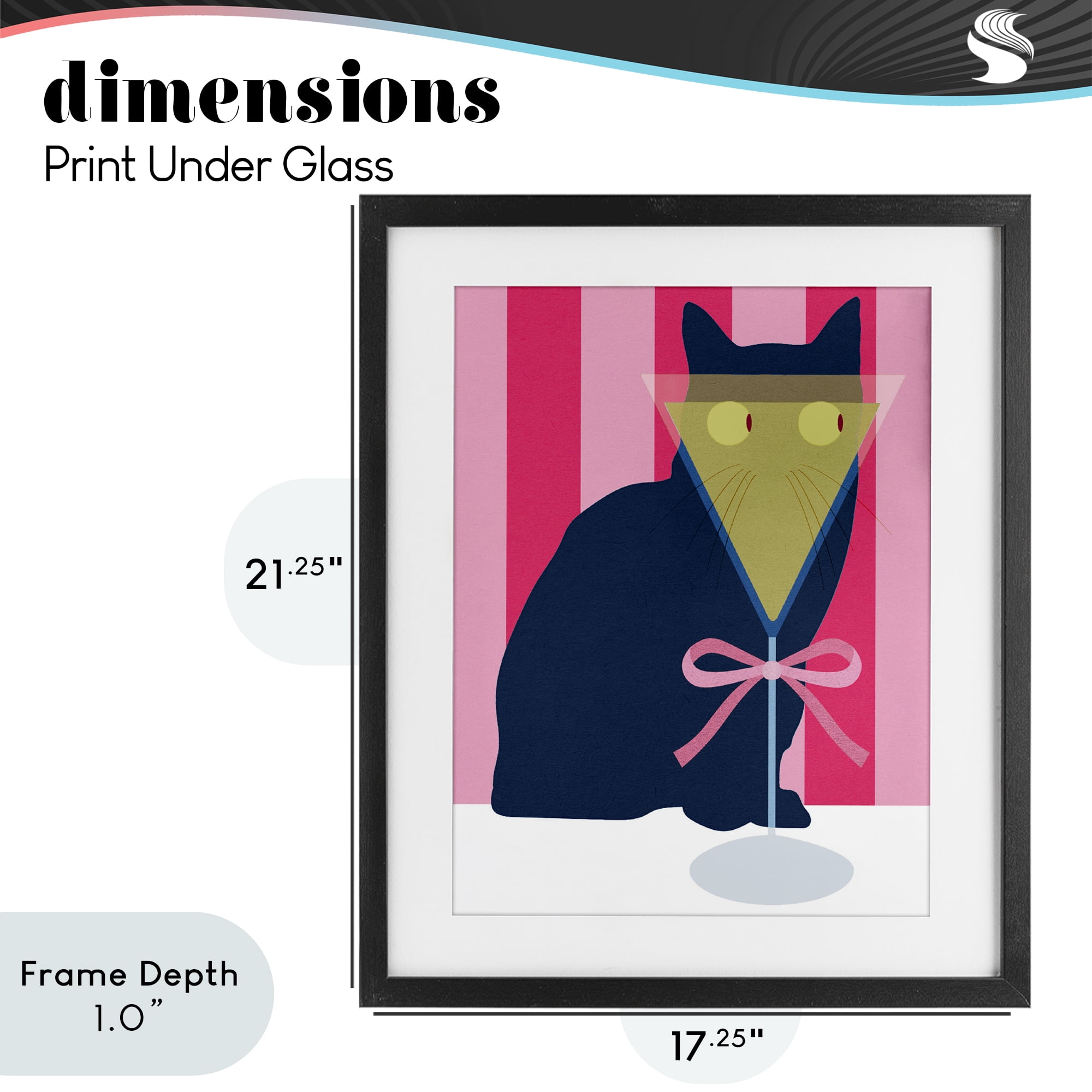 Stupell Industries Playful Striped Cat with Martini Black Framed Print Under Glass, design by Lil' Rue