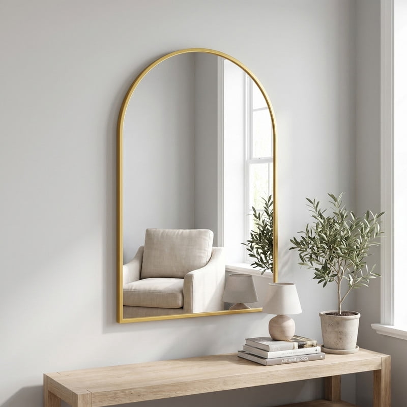 Easy4Home 30"x22"Arched Bathroom Mirror Decor Vanity Mirror Wall Mounted,Gold