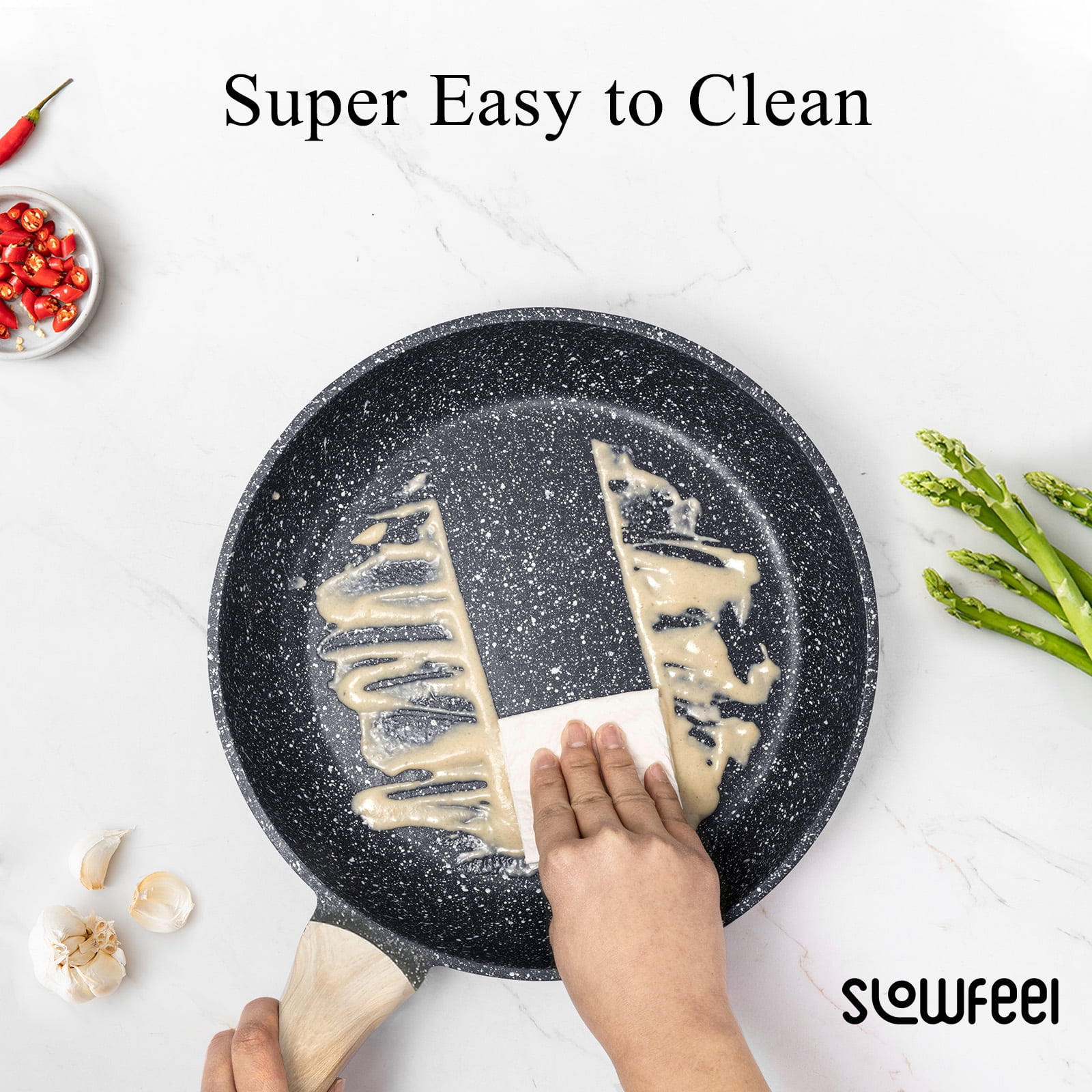 Slowfeel 15-Piece Pots and Pans Set, Nonstick Cookware Set with Utensils, Induction Compatible, Black Granite
