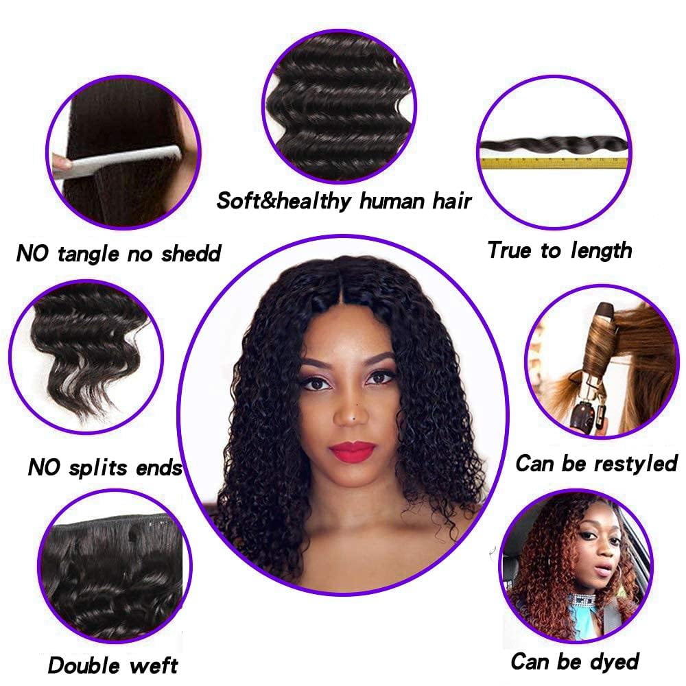 Brazilian Deep Wave Hair Bundles Unprocessed Human Hair Bundles 10A Brazilian Virgin Hair Deep Wave Bundles Natural Black (10"10"10")