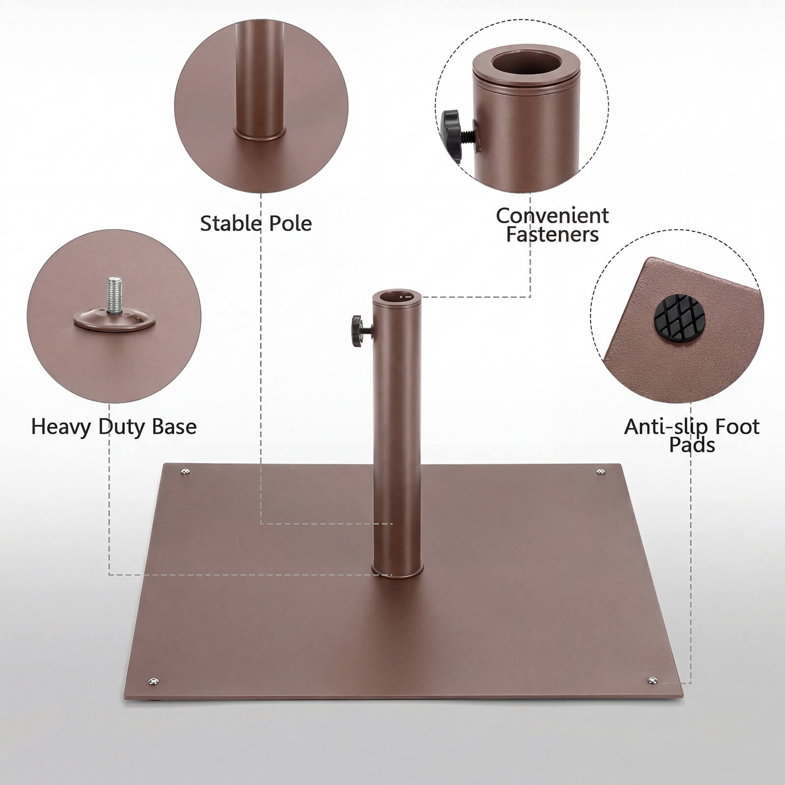 Costway 25" Square Patio Umbrella Base Weighted 42 LBS Outdoor Market Stand Footpads Brown
