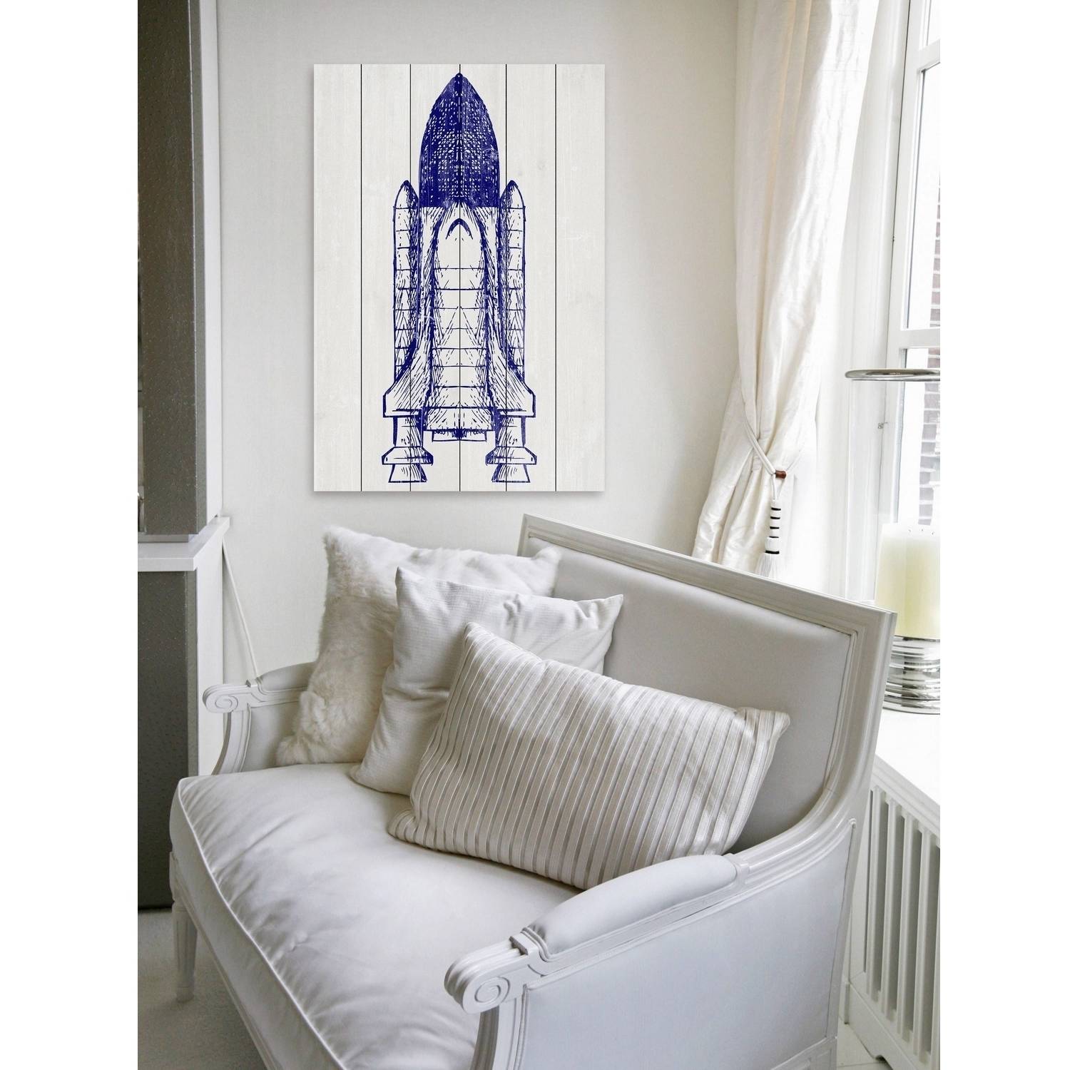 Space Shuttle Painting Print on White Wood