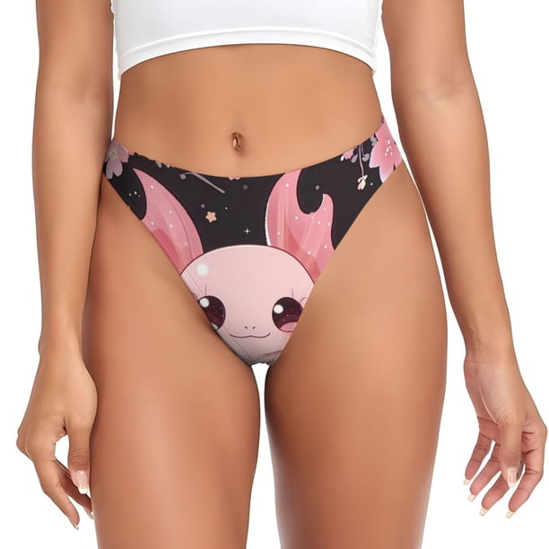 Balery Chibi Axolotl Sakura Fantasy Tangas de Algodón para Mujer con Estampado – Ropa Interior Sexy, Transpirable, G-string-Small