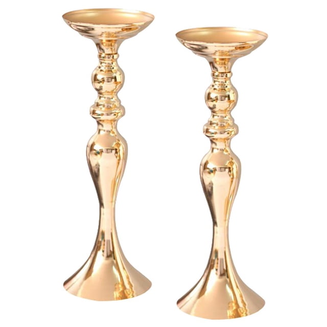 2 soportes largos para velas de metal, portavelas para té, candelabro, florero dorado-M , , como se describe