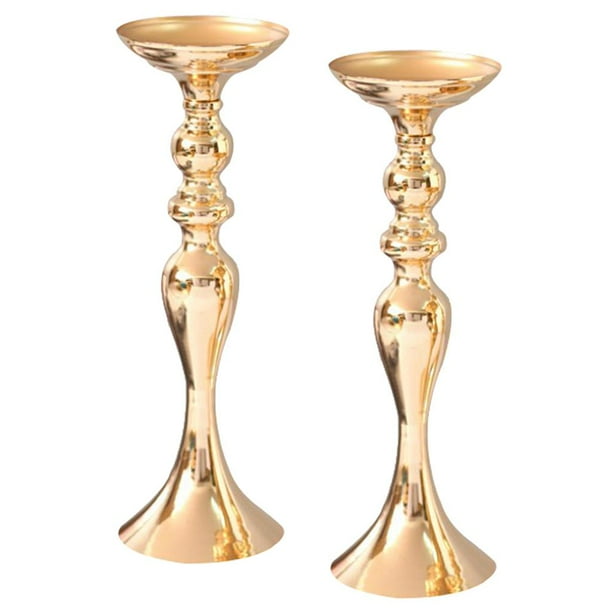 2 soportes largos para velas de metal, portavelas para té, candelabro, florero dorado-M , , como se describe