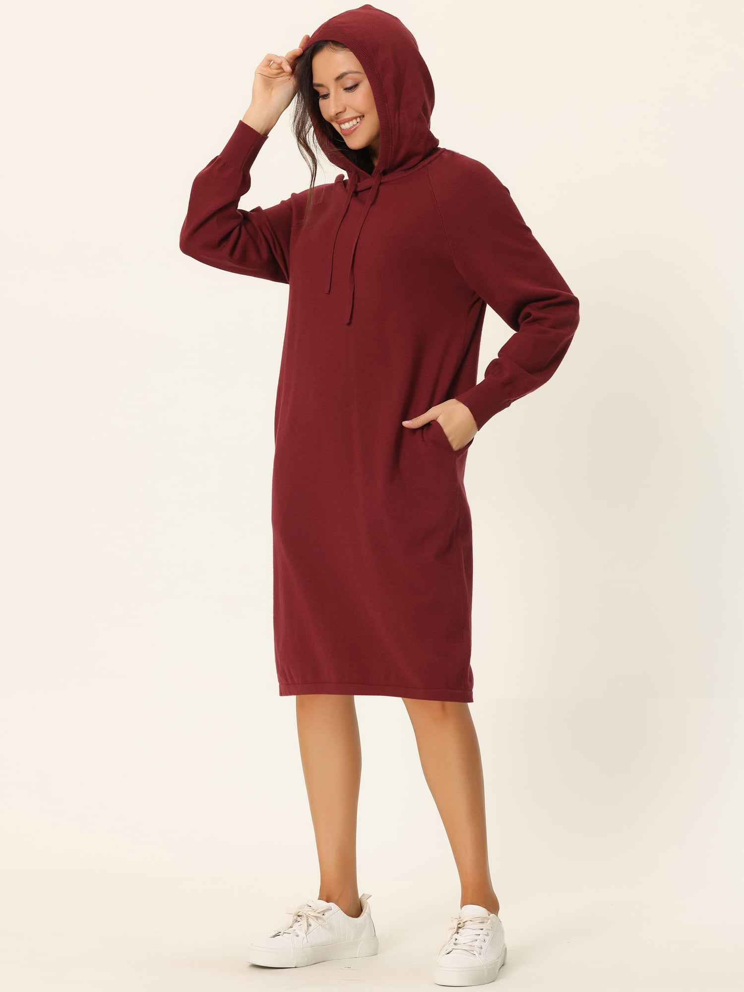 DARING DIVA Pullover Sweatshirt Long Sleeve Hoodie Dress with Pockets L Red