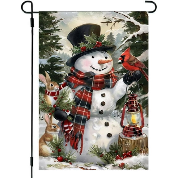 Winter Garden Flag 12x18 Double Sided, Burlap Holiday Farmhouse Snowman Garden Flags Winter Xmas Outdoor Decorations, Small Decorative Christmas Yard Flags for Outside Lawn Porch Decor
