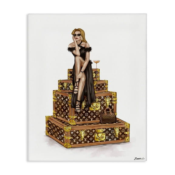 Stupell Industries Glam Girl Perched on Cases Canvas Wall Art design by Ziwei Li, 20 x 16